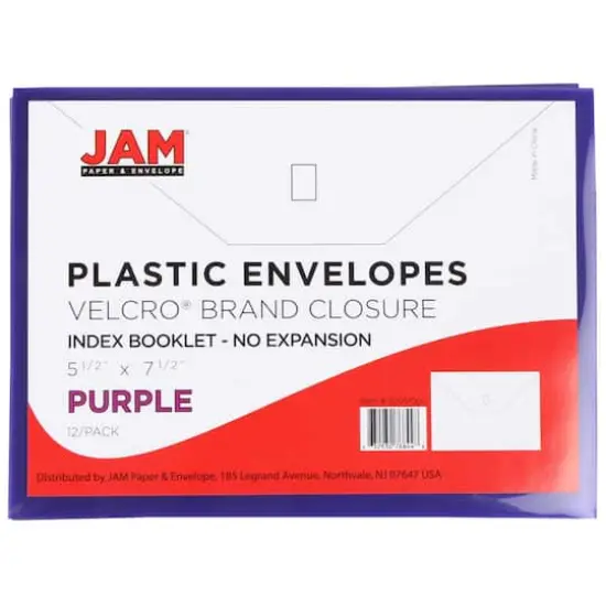 JAM Paper 5.5" x 7.5" Plastic Hook & Loop Closure Envelopes, 12ct. Purple {5}