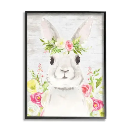 Stupell Industries Rustic Easter Bunny Flower Crown Spring Bouquet Framed Giclee Art Black {1}