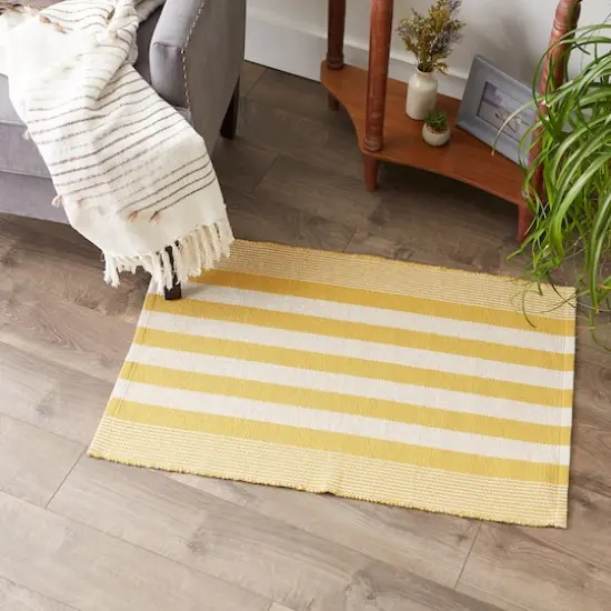 DII&reg; Cabana Stripe Handwoven Recycled Yarn Rug, 2ft. x 3ft. Honey Gold {4}