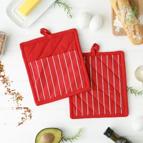 DII&reg; Chef Stripe Potholders, 2ct. Tango Red {6}