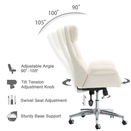 Glitzhome&reg; Mid-Century Modern Faux Leather Adjustable High Back Swivel Office Chair Cream White {9}