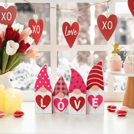 Glitzhome&reg; 11" Valentine's Love Wooden Gnome Table Decor {3}