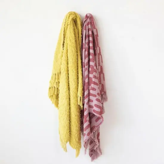 Hello Honey® 60" Chartreuse Woven Cotton Throw Blanket with Fringe {3}