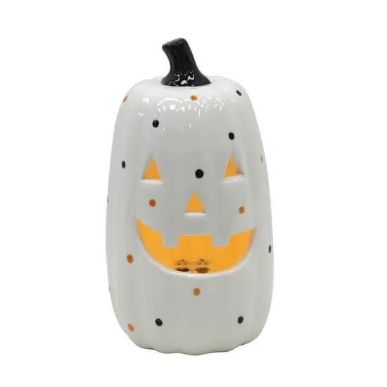 9.75" White Jack-o'-Lantern LED Ceramic Tabletop D&eacute;cor by Ashland&reg; {3}