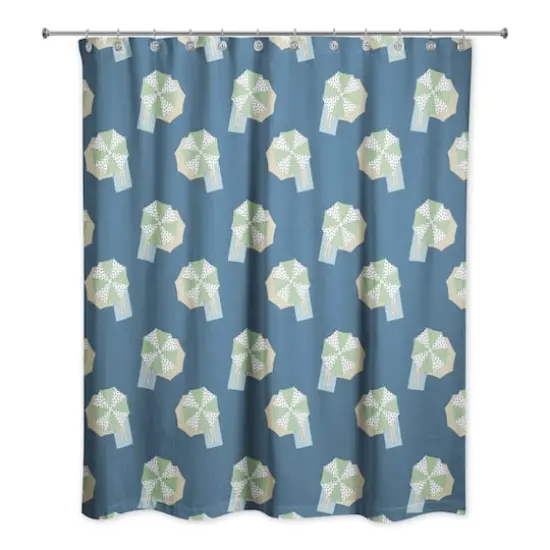 Umbrella Pattern Shower Curtain Navy and Green {1}