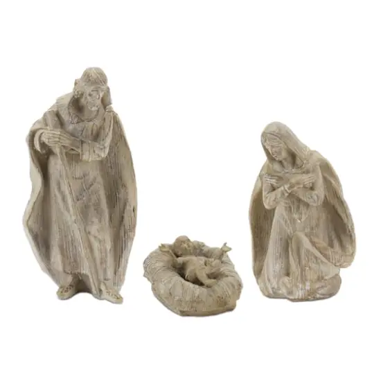 Whitewashed Holy Family Nativity Figurines Set {1}