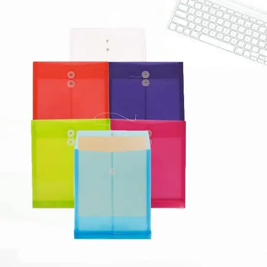 JAM Paper Assorted Plastic Button & String Closure 9.75" x 11.75" Envelopes, 6ct. {5}