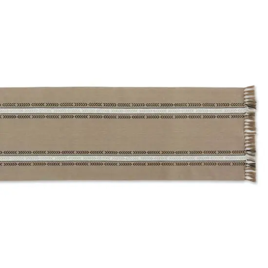 DII&reg; 108" Dobby Striped Fringe Ribbed Table Runner Dobby Stone {4}