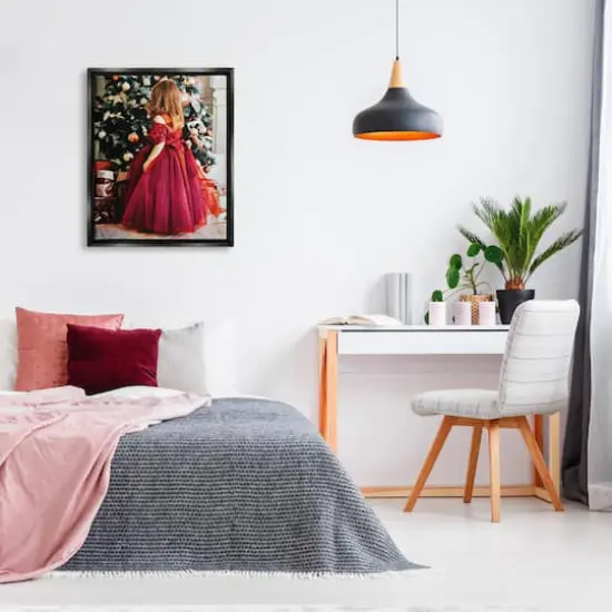 Stupell Industries Child On Christmas Day Gifts Framed Floater Canvas Wall Art Black {3}