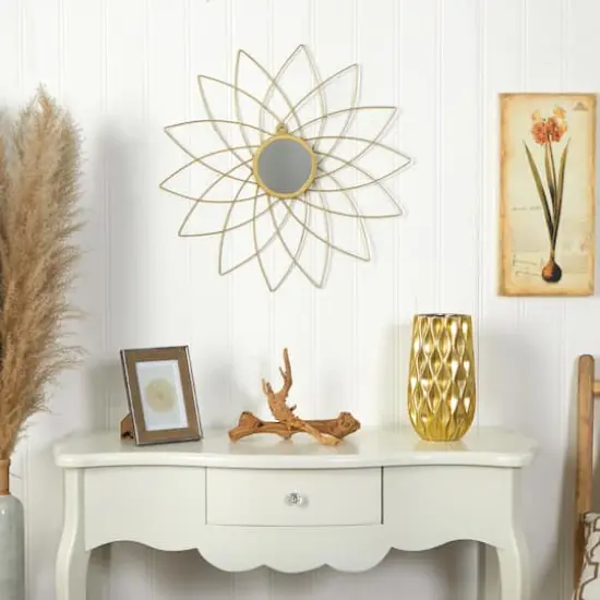 26" Gold Metal Flower Accent Wall Mirror {4}