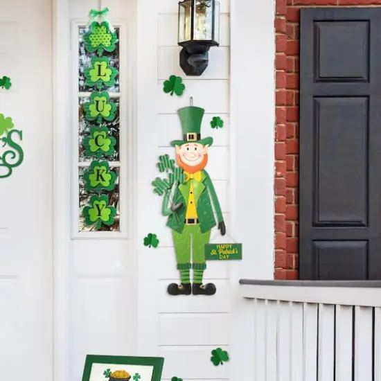 Glitzhome&reg; 36" St. Patrick's Metal Leprechaun yard stake or Standing Decor or Wall Decor {3}