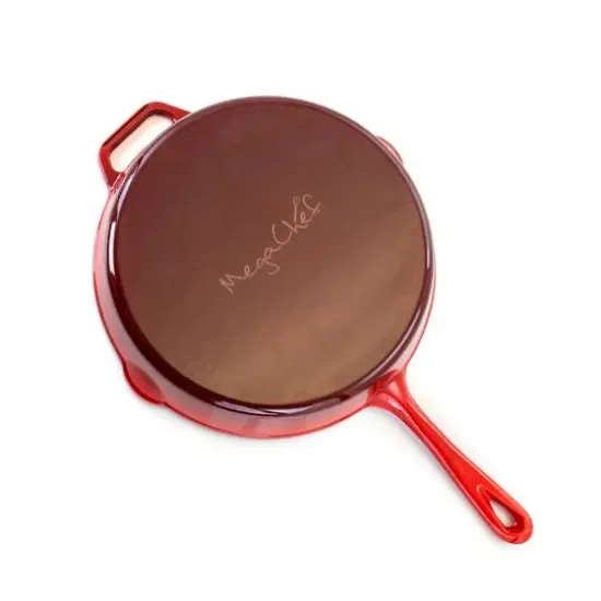 MegaChef 12" Round Red Enamel Cast Iron Skillet {3}