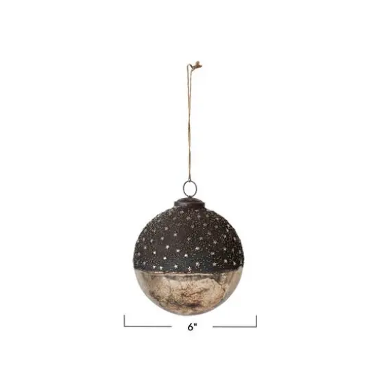 Hello Honey® 6" Starry Bronze & Dipped Silver Mercury Glass Ball Ornament {4}