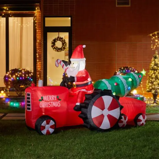 Glitzhome&reg; 11ft. Lighted Inflatable Santa on Tractor D&eacute;cor {3}