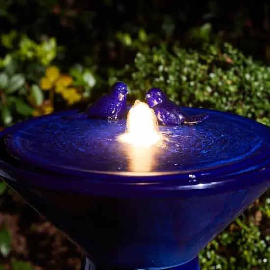 Glitzhome&reg; 27.5" LED Bird Pedestal Ceramic Fountain Cobalt Blue {5}
