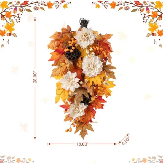 Glitzhome® 28" Fall Dahlia, Lotus Pod and Berry Swag {9}