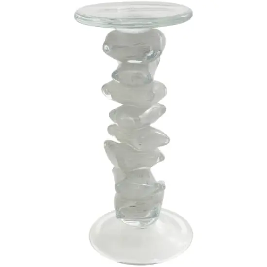 Clear Glass Stacked Stone Candle Holder Set {4}