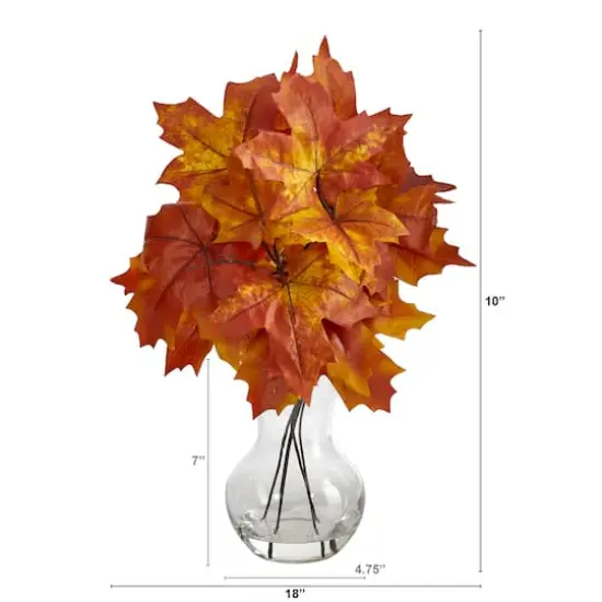 10" Autumn Maple Leaf Arrangement in Glass Vase {3}