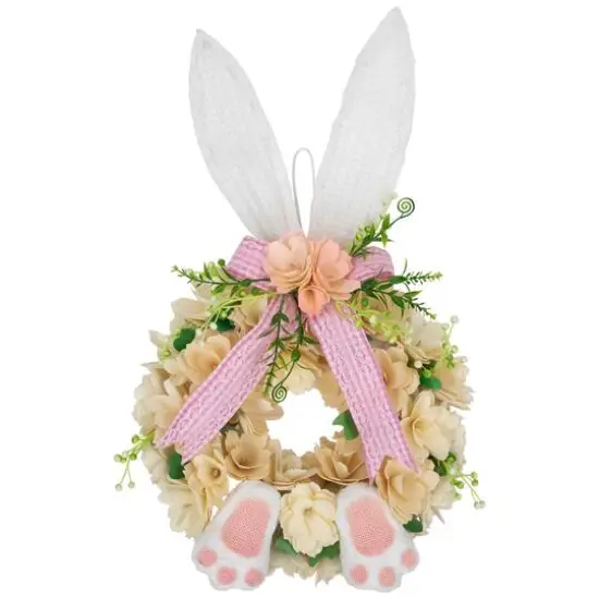 18" Wooden Floral Artificial Easter Wreath with Rabbit Ears & Paws {1}