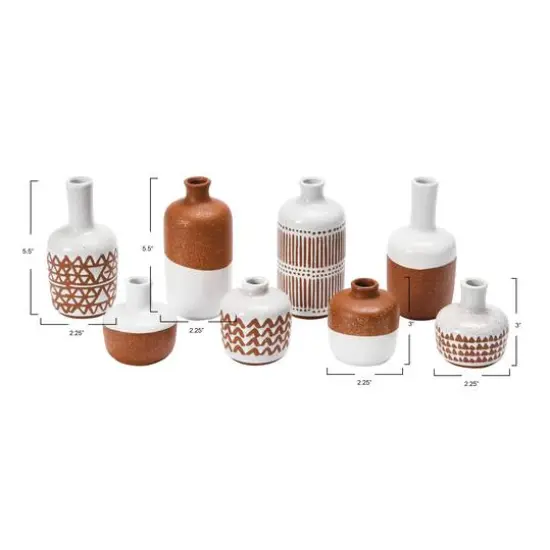 Hello Honey&reg; Mixed Pattern Brown & White Stoneware Vase Set {5}