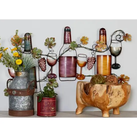 Multi Colored Metal Traditional Wine Wall Decor, 19" x 36" x 1" {9}