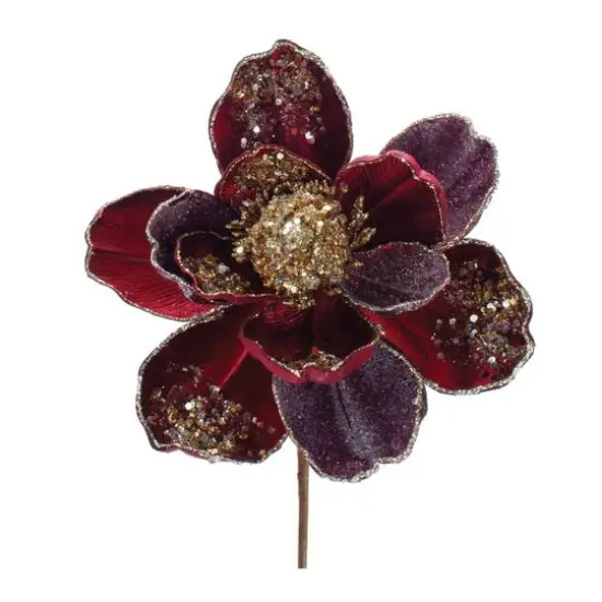 28" Beaded Velvet Magnolia Flower Stems, 2ct. Burgundy {4}