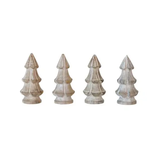 Hello Honey&reg; 4.25" White Carved Mango Wood Christmas Trees, 4ct. {5}