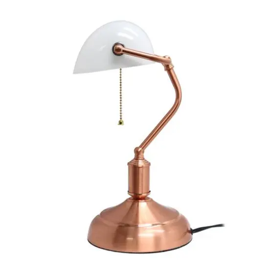 Simple Designs Executive Banker's Rose Gold Desk Lamp with White Shade {9}