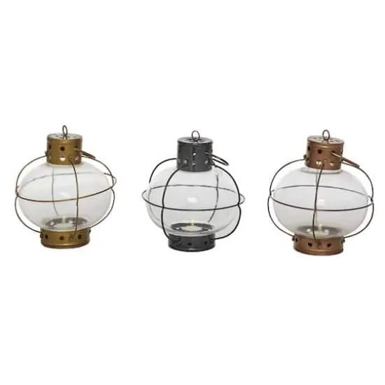 Set of 3" Multi Colored Metal Rustic Lantern, 7" x 8" {1}