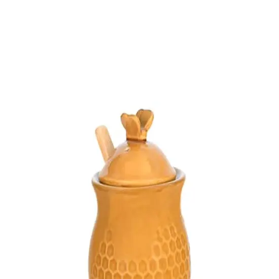 Hello Honey&reg; 4.5" Yellow with Decorative Bees Stoneware Honey Jar {3}