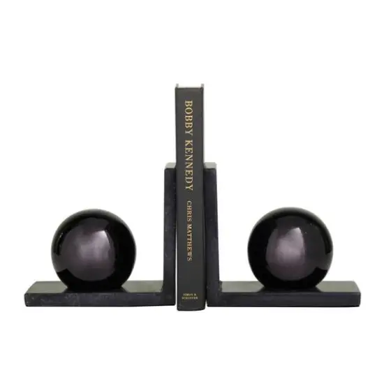 CosmoLiving by Cosmopolitan 6" Metallic Sphere & Marble Bookend Set Black {1}