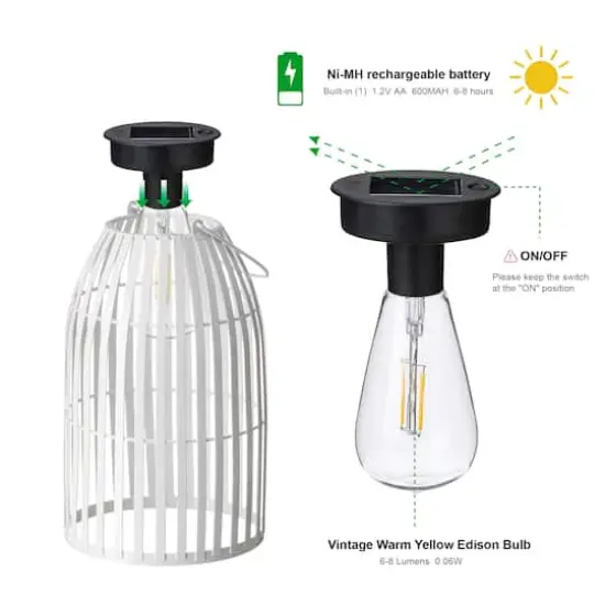 Glitzhome&reg; 9.75" Metal Woven Solar Powered Hanging Lantern, 2ct. White {7}