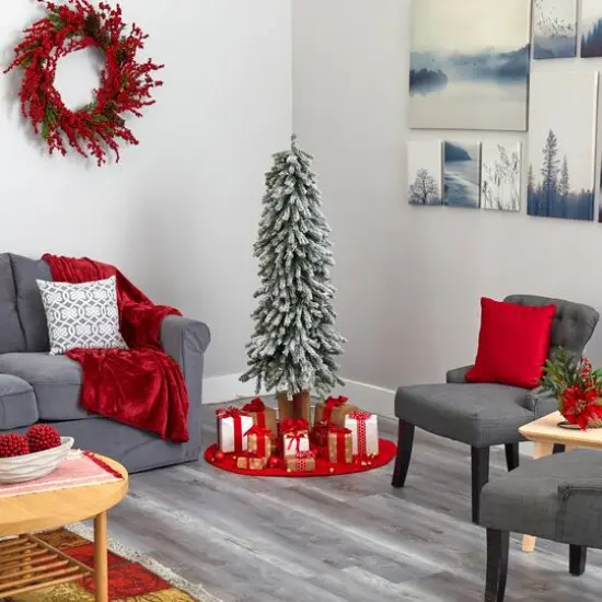 5ft. Pre-Lit Flocked Grand Alpine Artificial Christmas Tree, Clear LED Lights {8}