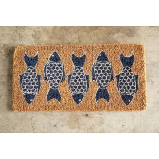Hello Honey® Black & White Fish Images Natural Coir Doormat {4}