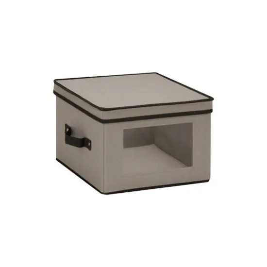 Honey Can Do 12" Canvas Square Stemware and More Storage Box with Lid Gray {7}