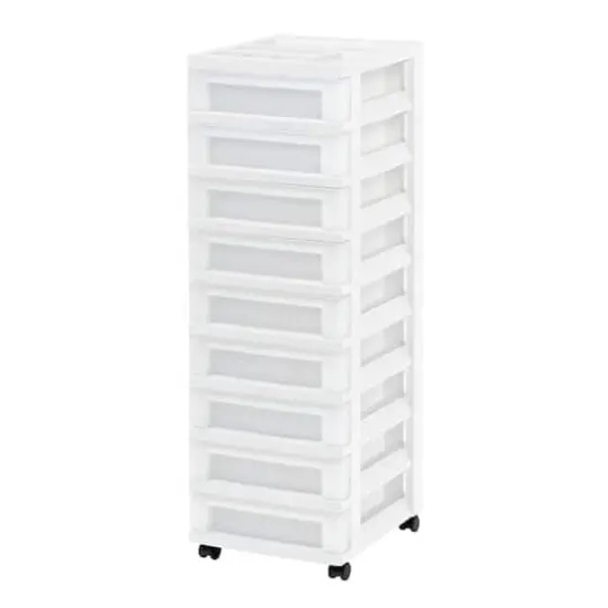 IRIS White 9-Drawer Storage Cart With Organizer Top {1}