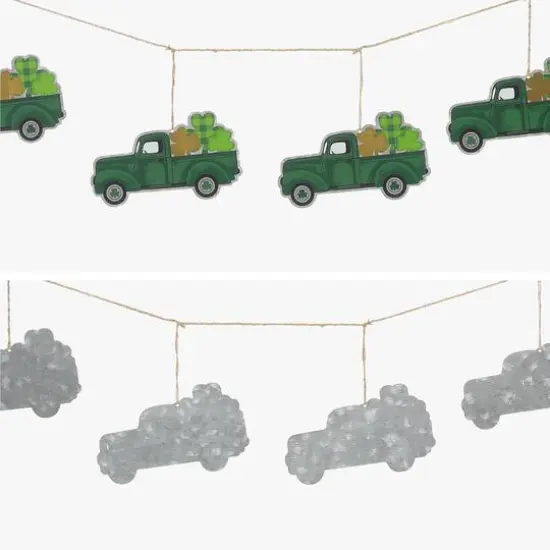 Glitzhome&reg; St. Patrick's Metal Trucks Garland {6}