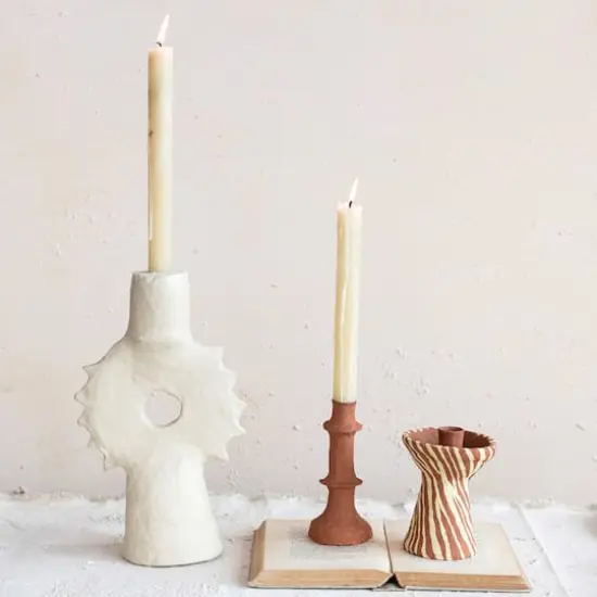 Hello Honey&reg; 12" Handmade Paper Mache Spiked Taper Candle Holder {4}