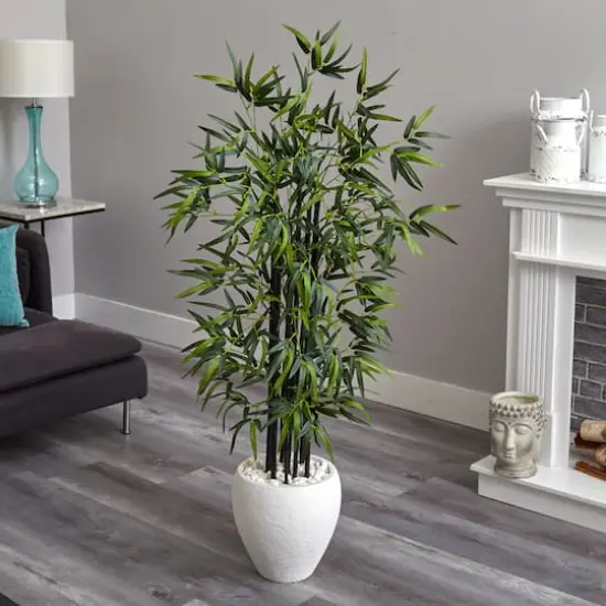5ft. Black Bamboo Tree in White Oval Planter {5}