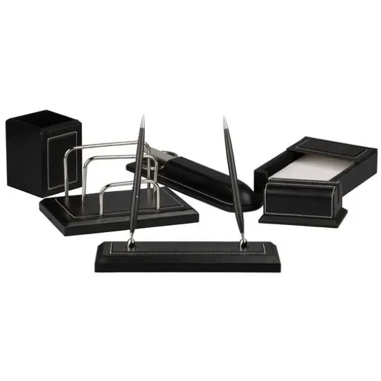 JAM Paper Black Leather Office Supply Set {3}