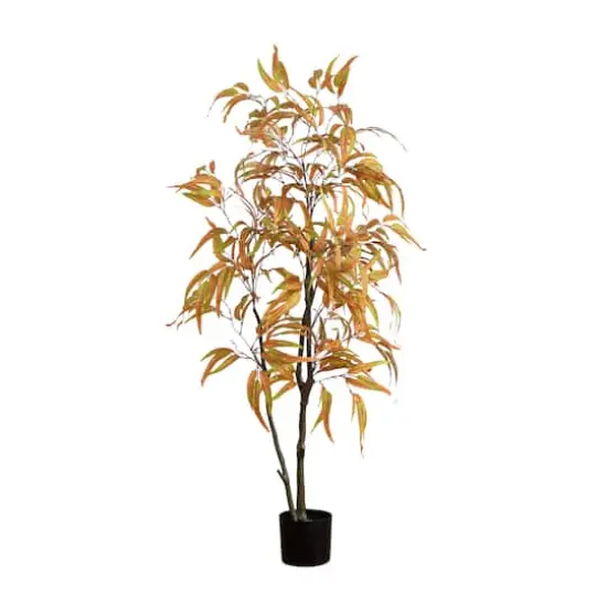 5ft. Green & Orange Autumn Wispy Eucalyptus Artificial Potted Tree {1}