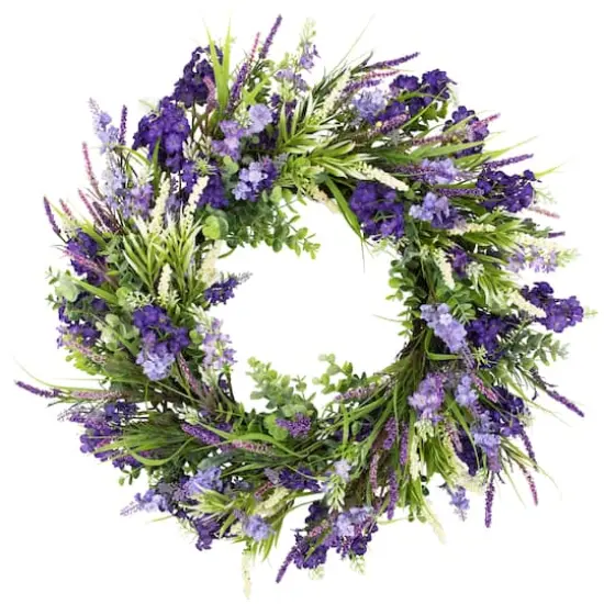 24" Purple & Green Orion Geranium Lavender Foliage Artificial Spring Wreath {1}