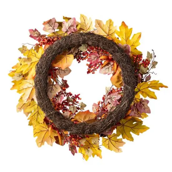 Glitzhome&reg; 24" Fall Dahlia, Pumpkin, Leaf & Berry Wreath {8}