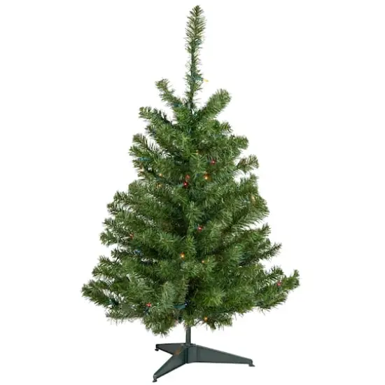 3ft. Pre-Lit Canadian Pine Medium Artificial Christmas Tree, Multicolor Lights {1}