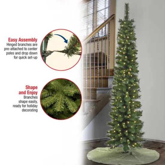6ft. Pre-Lit Nooksack Fir Pencil Artificial Christmas Tree, Warm White LED Lights {7}