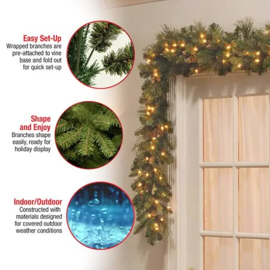 9' x 10" Pre-lit Carolina Pine Artificial Christmas Garland with 27 Flocked Cones and 100 Clear Lights {7}