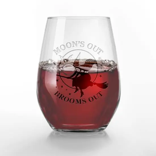 Moon's Out Brooms Out 15oz. Engraved Stemless Wine Glass {3}