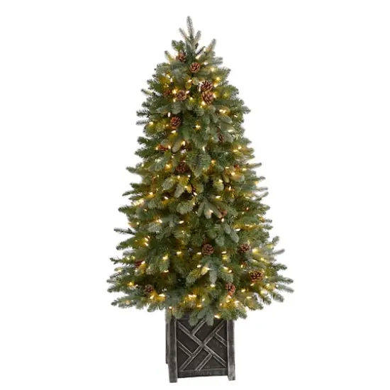 5ft. Pre-Lit Colorado Fir Frosted Artificial Christmas Tree in Planter, White LED Lights {1}