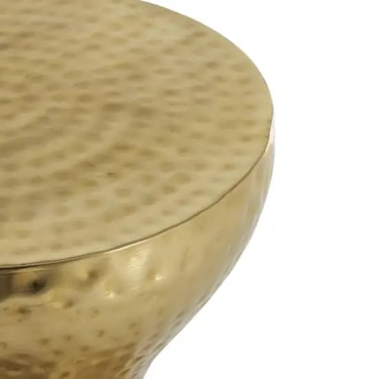 18.5" Gold Metal Hammered Accent Table with Hourglass Shape {5}