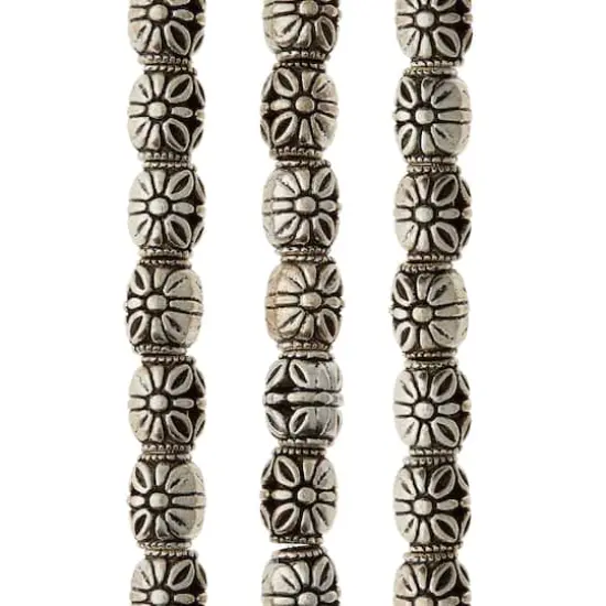Silver-Plated Antique Flower Carved Tube Beads, 10mm by Bead Landing&trade; {1}